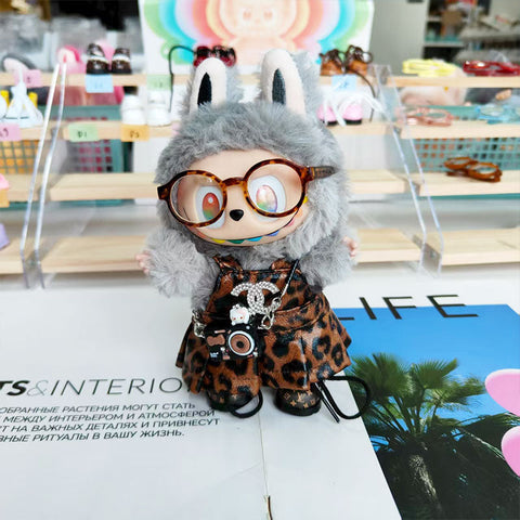 Labubu's clothes cc leopard print skirt and some accessories 17cm Doll clothes