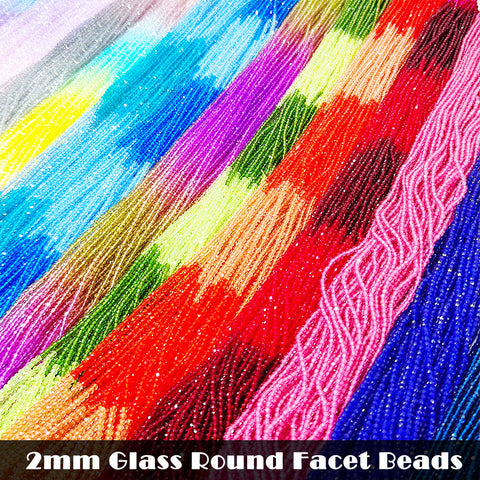 2mm Glass Round Faceted Beads Gradient Color Solid Color AB Crossing Color