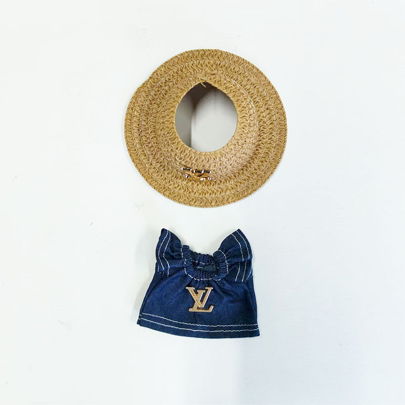 Labubu's clothes Straw hat Overalls and some accessories 17cm Doll clothes