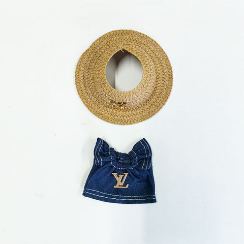 Labubu's clothes Straw hat Overalls and some accessories 17cm Doll clothes