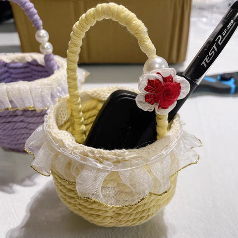 Handmade Flower Basket Material Bag DIY Table Ornaments Storage