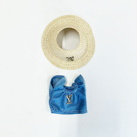 Labubu's clothes Straw hat Overalls and some accessories 17cm Doll clothes