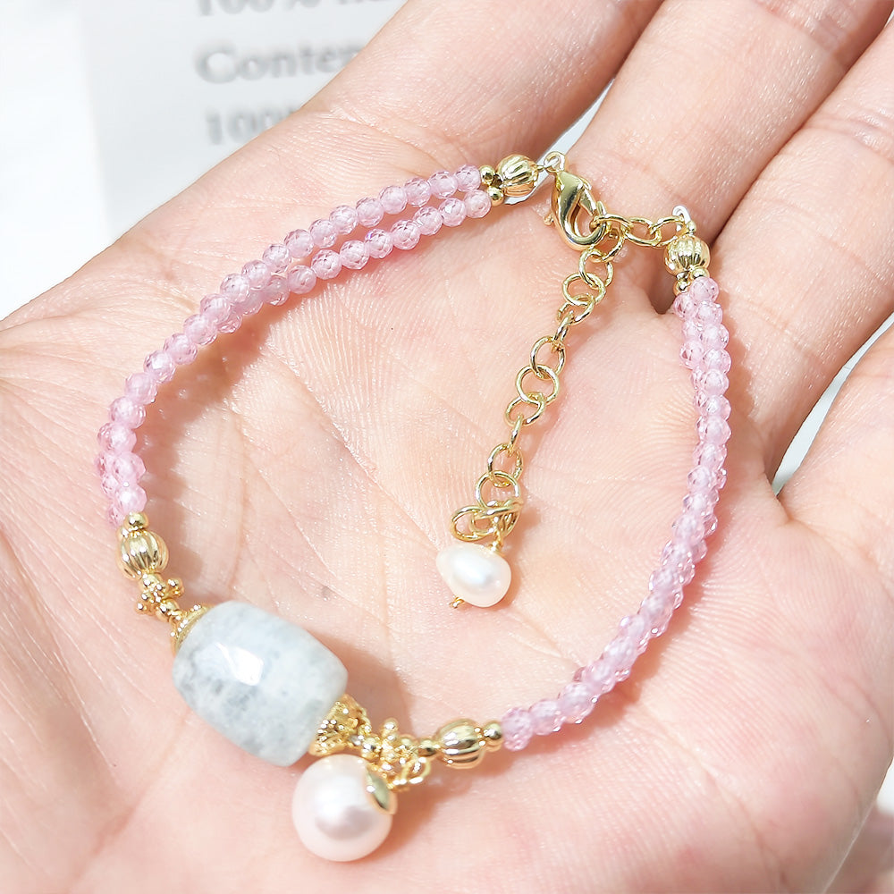 SL041 Zircon Beads Bracelet  Crystal Pearl Bracelet Bling Handmade Jewelry