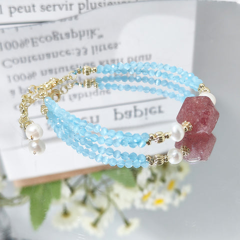 SL040 Cat's Eye Beads Bracelet Strawberry Quartz Crystal Bracelet Bling Handmade Jewelry