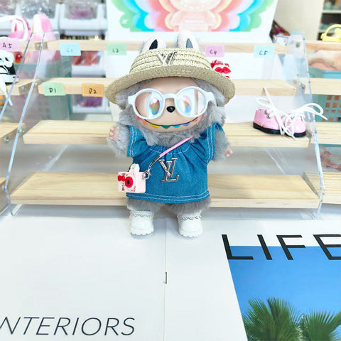 Labubu's clothes Straw hat Overalls and some accessories 17cm Doll clothes
