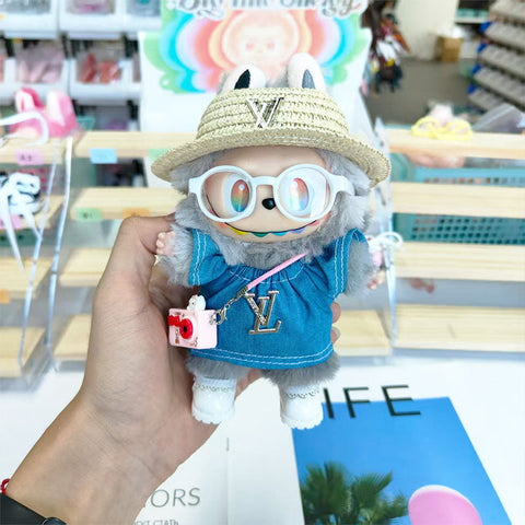 Labubu's clothes Straw hat Overalls and some accessories 17cm Doll clothes