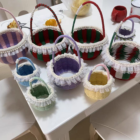 Handmade Flower Basket Material Bag DIY Table Ornaments Storage