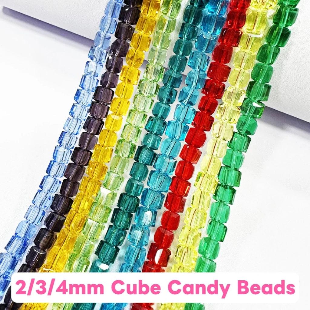 #2/3/4mm Cube Candy  Glass Beads For DIY Jewelry Accessories