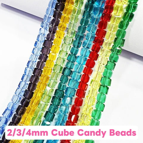 #2/3/4mm Cube Candy  Glass Beads For DIY Jewelry Accessories