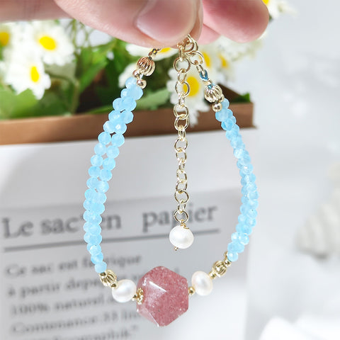 SL040 Cat's Eye Beads Bracelet Strawberry Quartz Crystal Bracelet Bling Handmade Jewelry