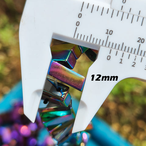 H001 Aura Hematite Beads Double Hole Quadrilateral For Jewelry DIY