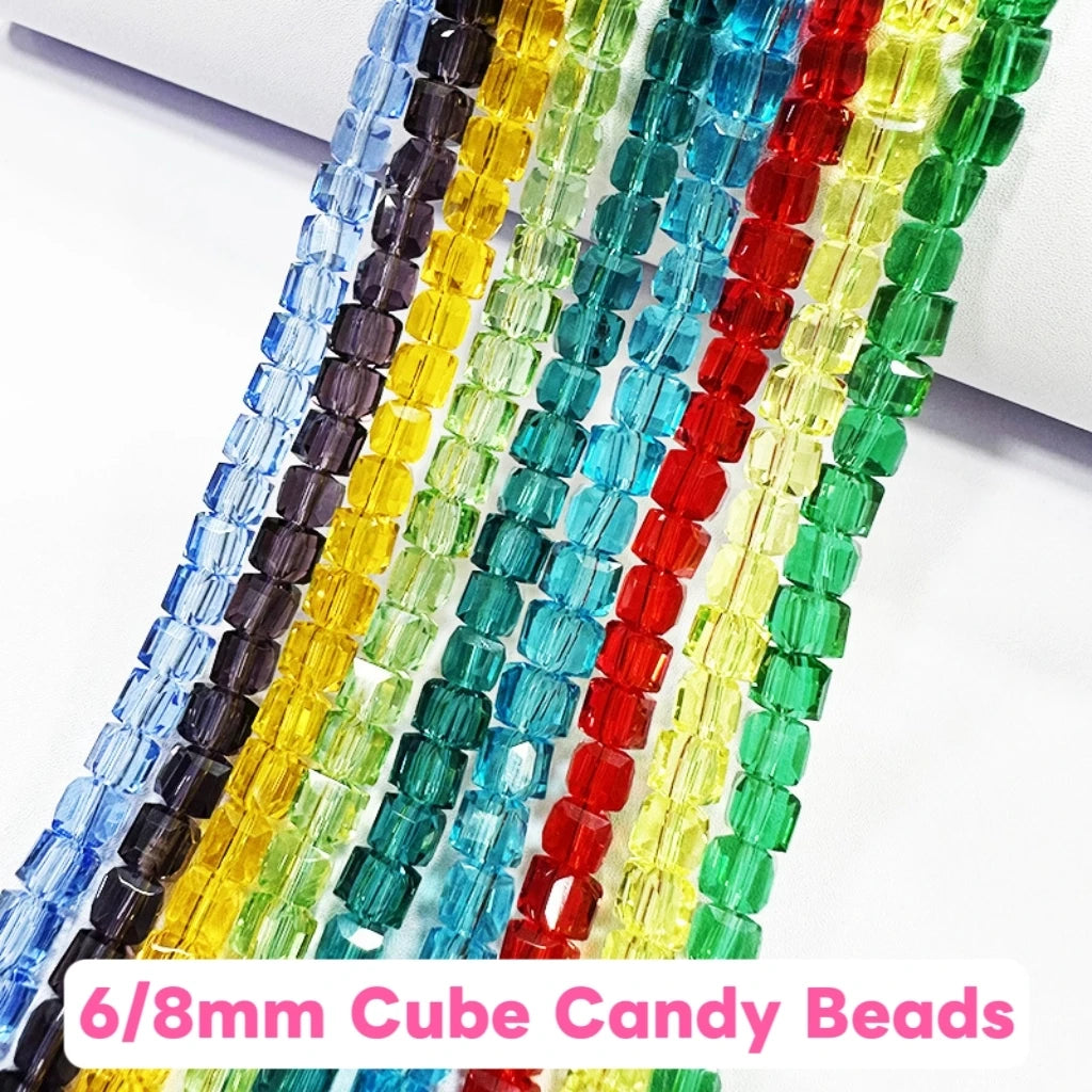#6/8mm Cube Candy  Glass Beads For DIY Jewelry Accessories