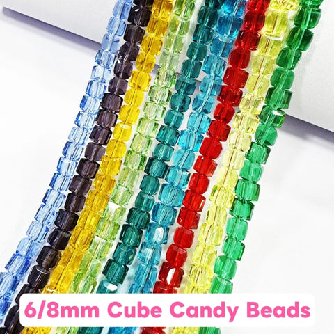 #6/8mm Cube Candy  Glass Beads For DIY Jewelry Accessories