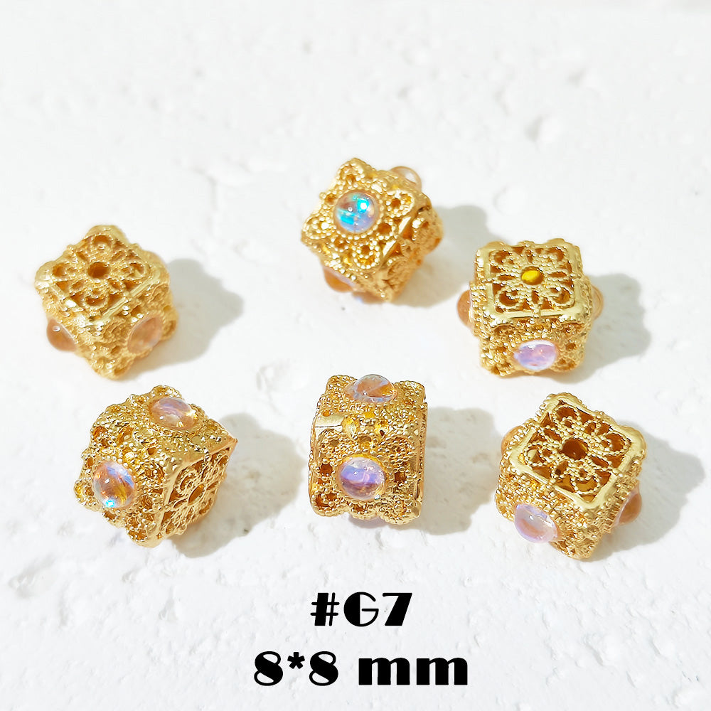 #G7/8 One Bag 6 Pcs Ancient Gold Agate Cube Jewelry Accessories