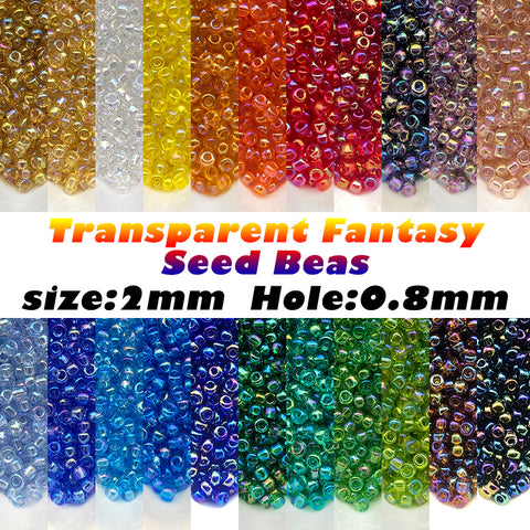 Transparent Fantasy Glass Seed Beads 2mm Round Beads