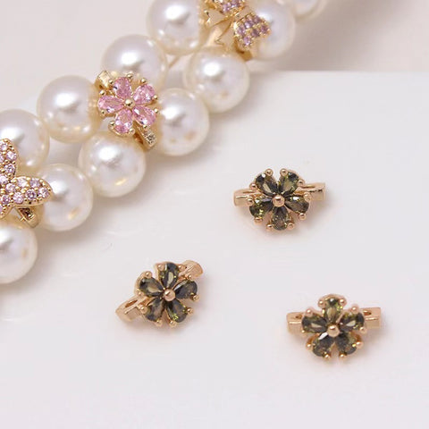 #D7 D8 D9 D10 D11 Double Holes Spacers  Beads 18K Gold-plated Zircon Flower Jewelry Accessories